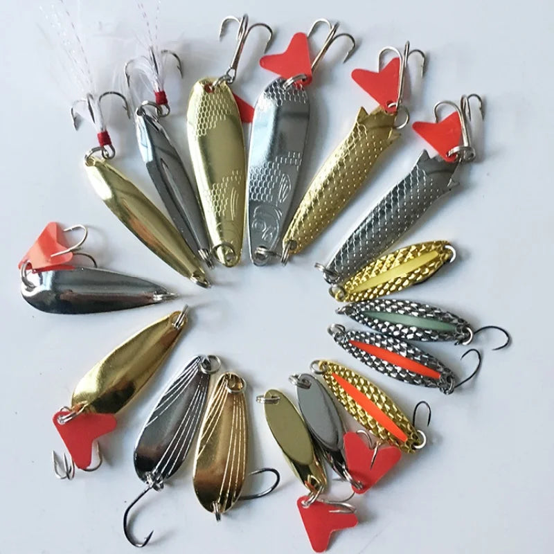 16-Piece Fishing Spoon Lure Kit | Spinning Metal Lures for Bass, Pike & Trout
