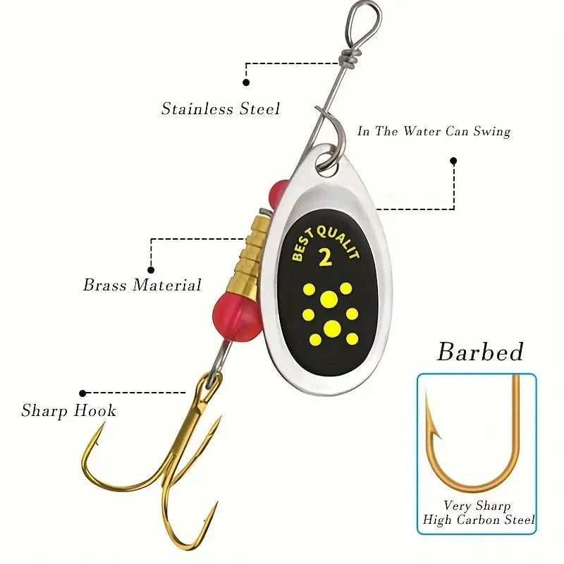 10-Piece Spinner Lure Kit | Treble Hook Metal Spinners for Bass & Trout