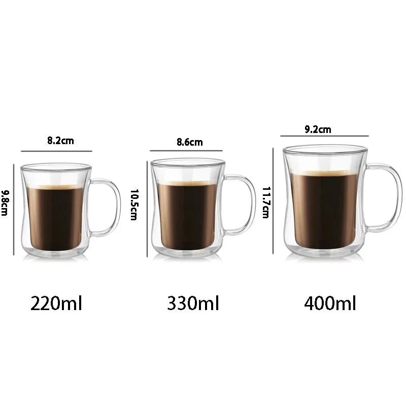 1–4pcs Double Wall Glass Espresso Cups | Clear Coffee Mugs with Handle