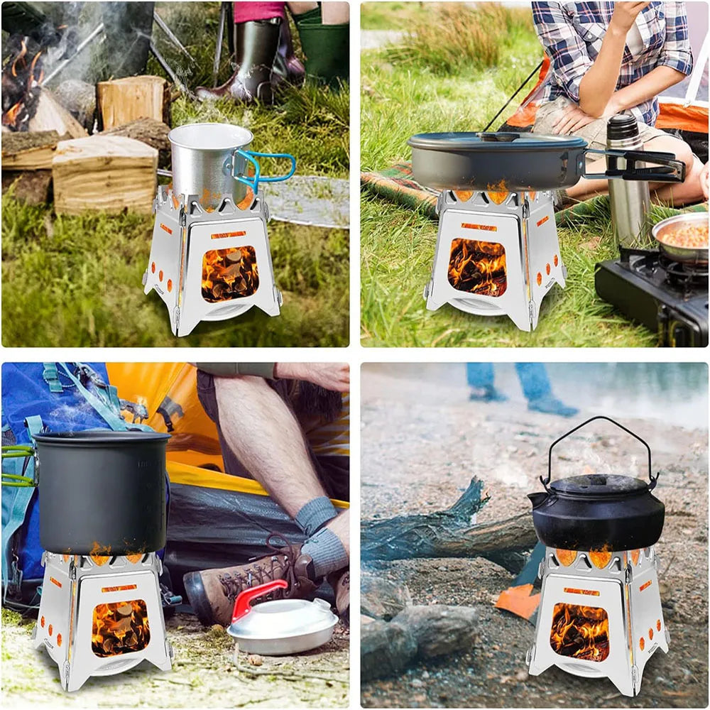 Folding Stainless Steel Wood Stove – Portable Firewood Burner for Camping & Bushcraft
