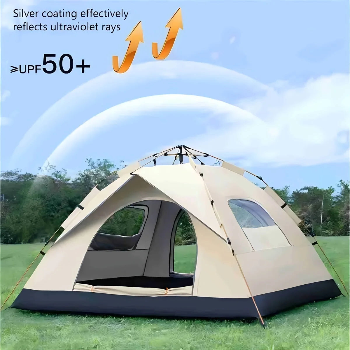 1-2 Person Automatic Pop-Up Tent – Oxford & Mylar Fabric with Quick Setup Frame