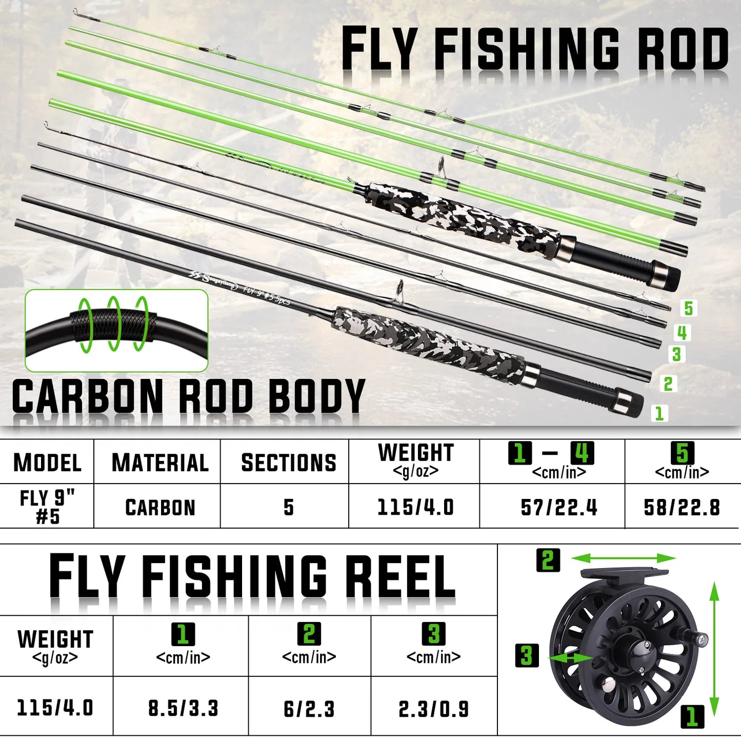 Sougayilang 5WT Fly Fishing Rod and Reel Combo – Carbon Fiber Trout Starter Kit