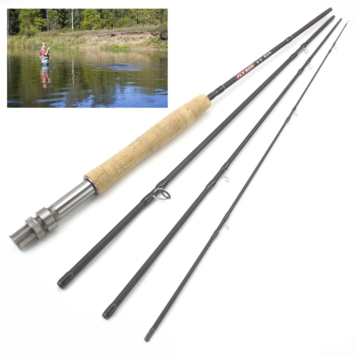 Seachaser 7FT 5/6WT Fly Fishing Rod – Carbon Fiber, Slow Action with Cork Handle