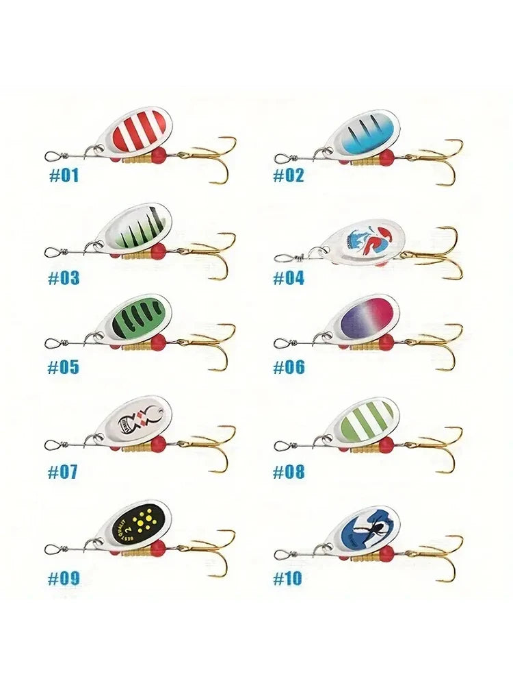 10-Piece Spinner Lure Kit | Treble Hook Metal Spinners for Bass & Trout