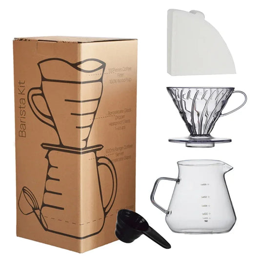 4-Piece Glass Pour Over Coffee Set | V02 Funnel + 600ml Server & Dripper Kit