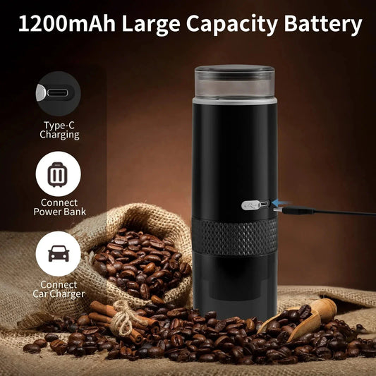 Portable Electric Coffee Maker | USB Type-C Capsule & Ground Brewer for Travel