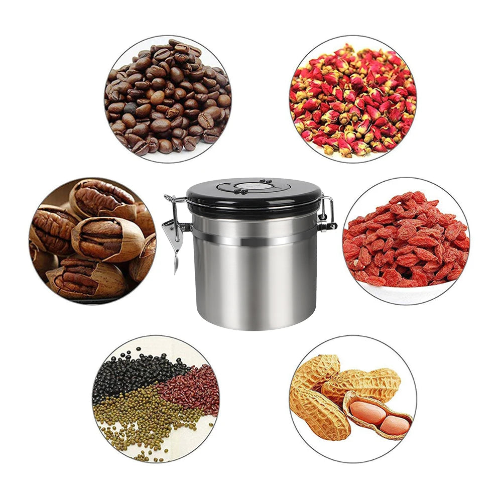 Stainless Steel Coffee Canister | Airtight Storage with CO₂ Valve for Freshness