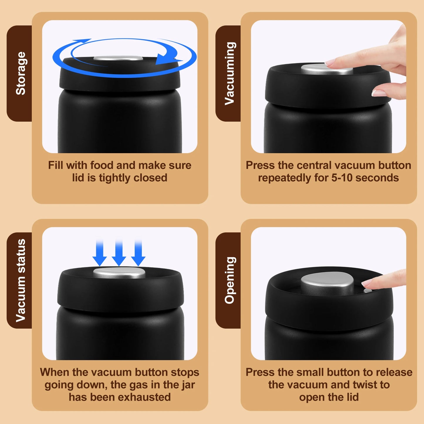 1200ml Stainless Steel Coffee Canister | Airtight Vacuum Food Storage Jar