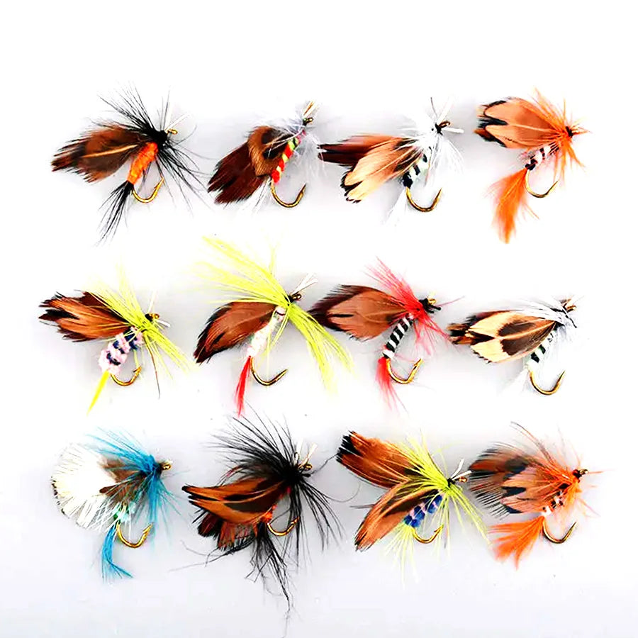 12pcs Dry Fly Fishing Lures – Classic Insect Patterns for Trout & Panfish