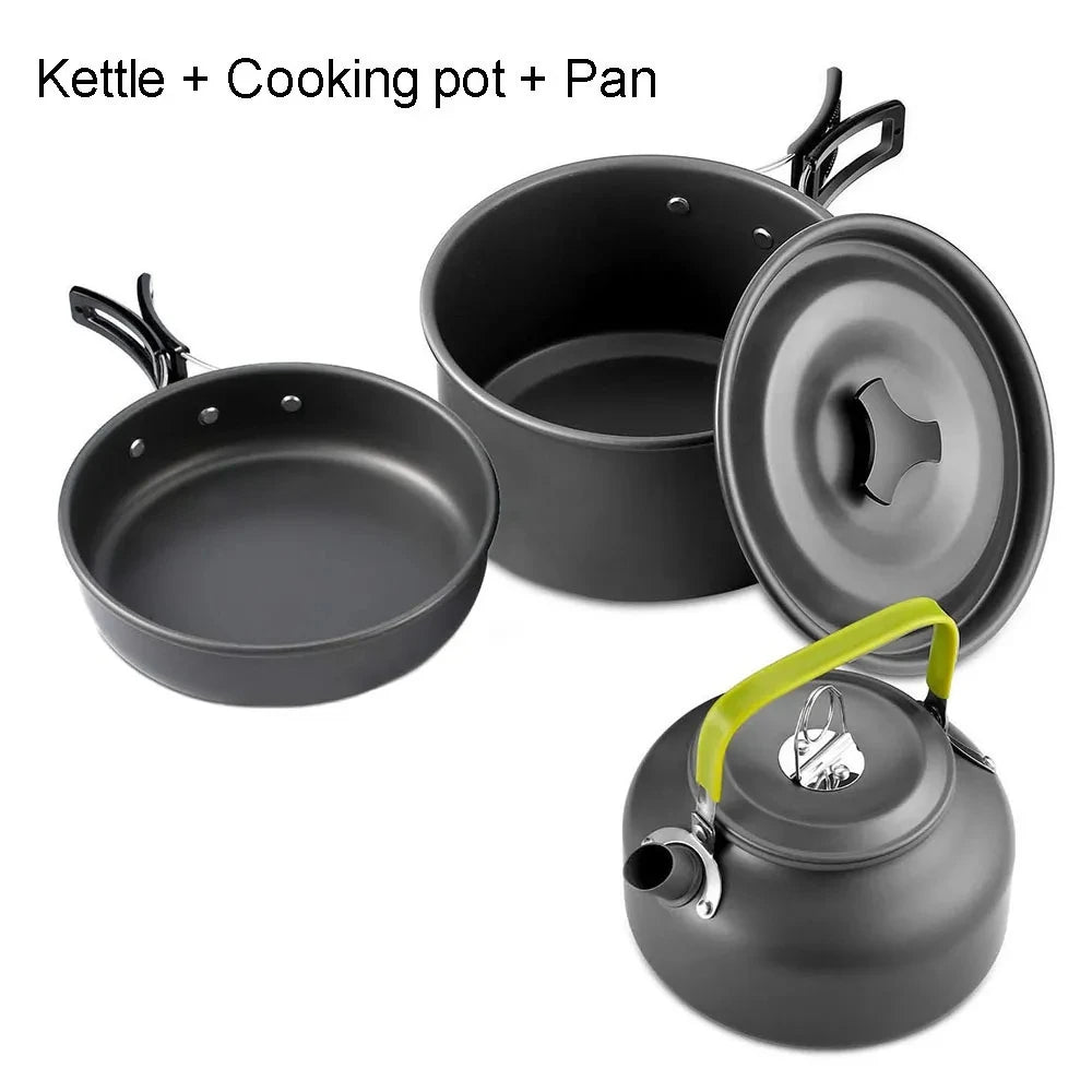 Camping Cookware Mess Kit – 2–3 Person Lightweight Cook Set with Kettle & Storage Bag