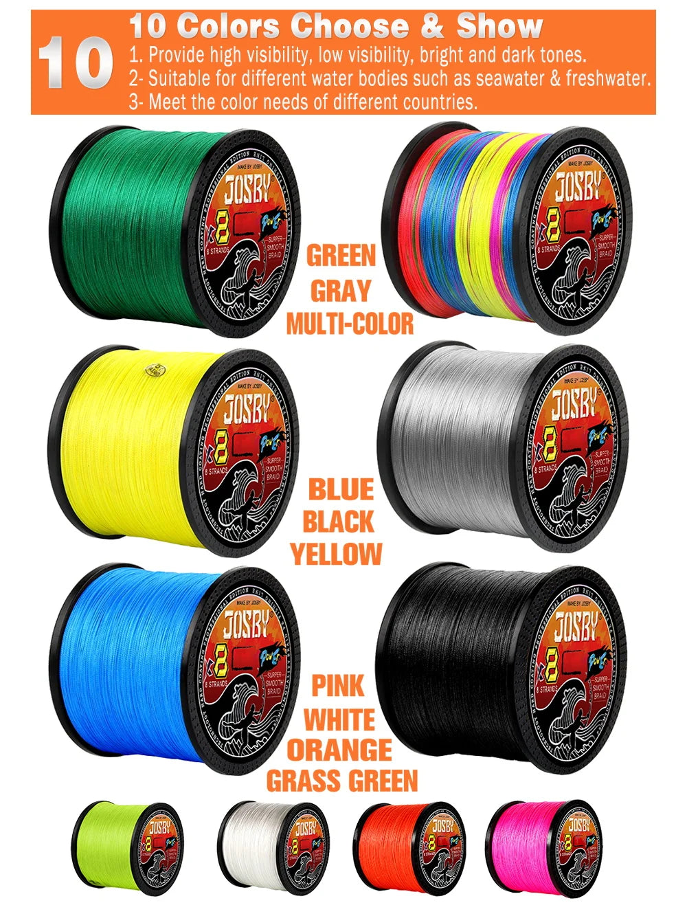 JOSBY 100m Braided Fishing Line | 8-Strand PE | Multi-Color & Strength Options