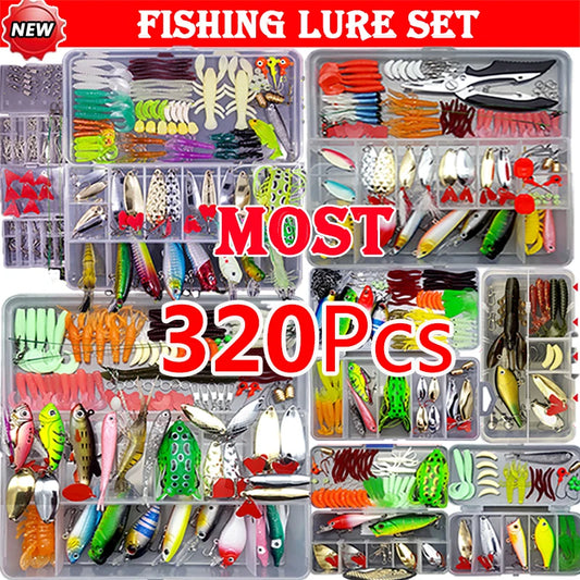 320-Piece Fishing Lure Kit | Soft & Hard Baits with Minnows, Spoons & Jigs
