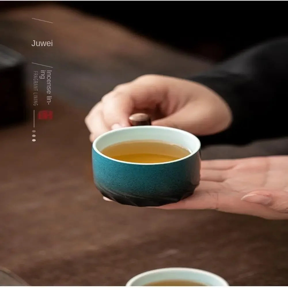 80ml Retro Ceramic Teacup | Handmade Coffee & Tea Cup with Wooden Handle