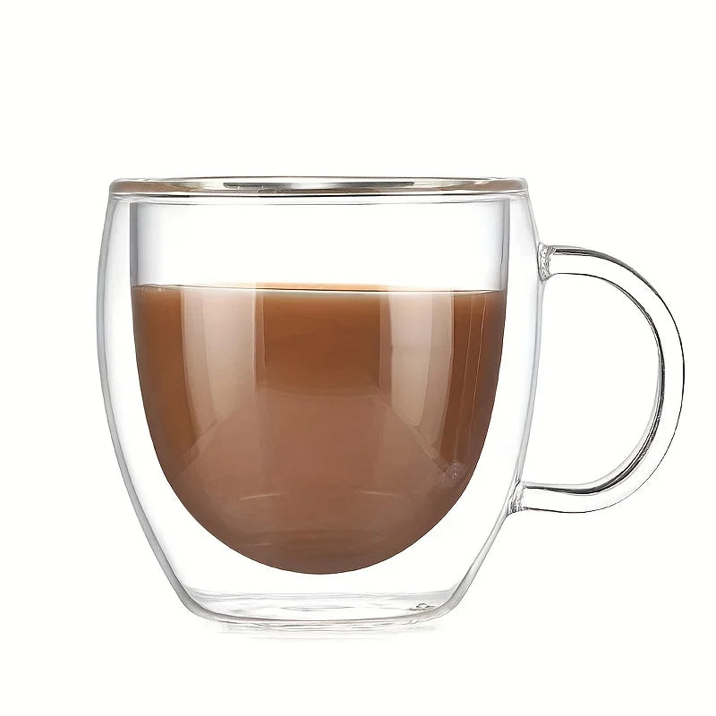 2pcs Double Wall Glass Coffee Cups | Transparent Espresso Mugs with Handles