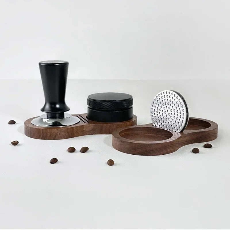 Walnut Wood Coffee Tamper Mat Station | Base Holder for 51/53/58mm Espresso Tools