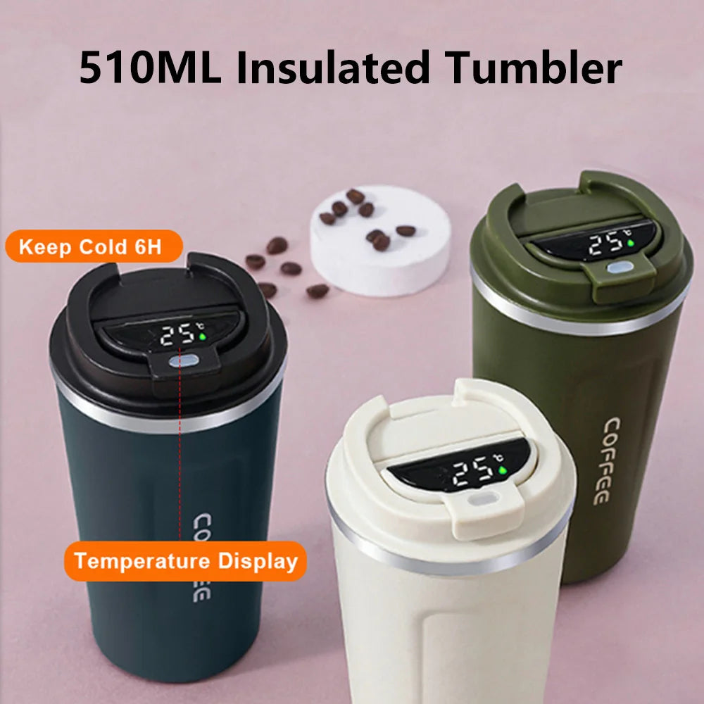 510ml Smart Stainless Steel Coffee Tumbler | Leakproof Thermos with Temperature Display