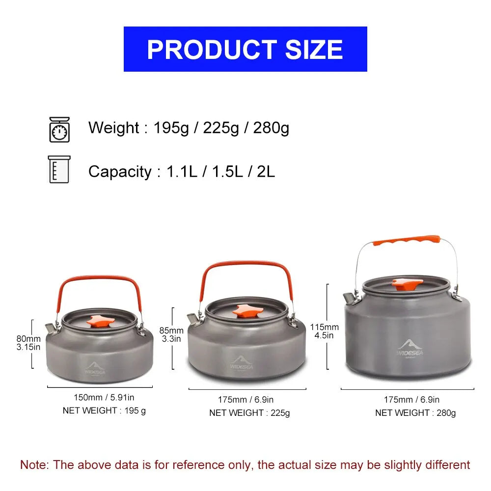 WIDesea Camping Kettle – 1.1L / 1.6L / 2.1L Lightweight Coffee & Water Pot for Outdoor Cooking