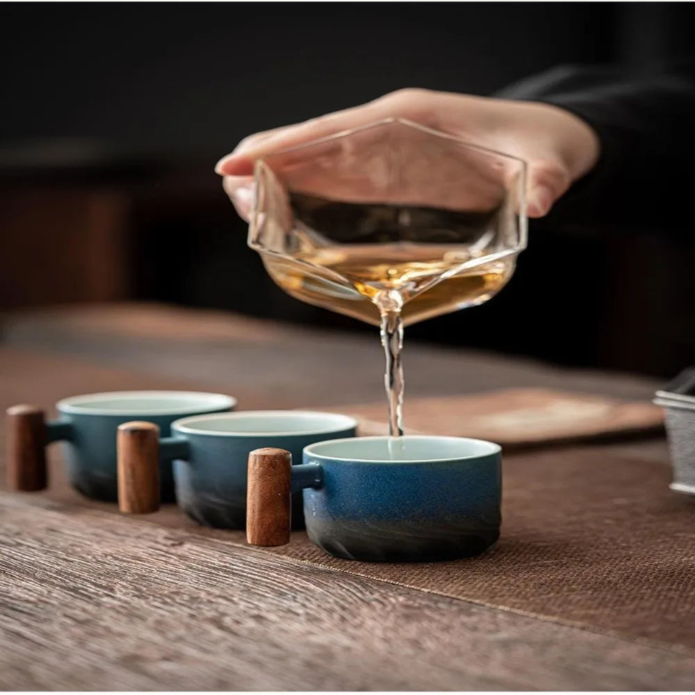 80ml Retro Ceramic Teacup | Handmade Coffee & Tea Cup with Wooden Handle