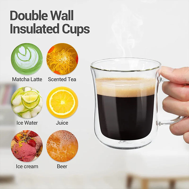1–4pcs Double Wall Glass Espresso Cups | Clear Coffee Mugs with Handle