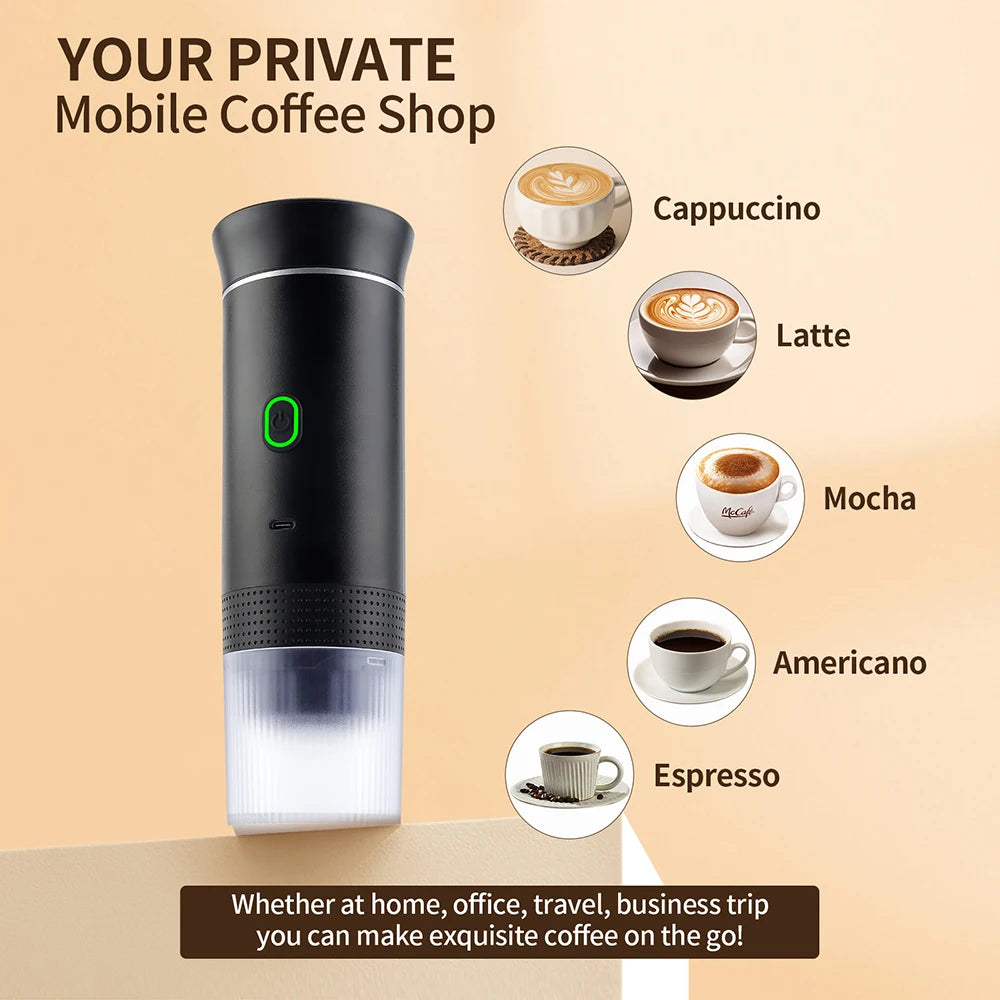 3-in-1 Portable Coffee Maker – Wireless Espresso Machine for Car, Home & Camping