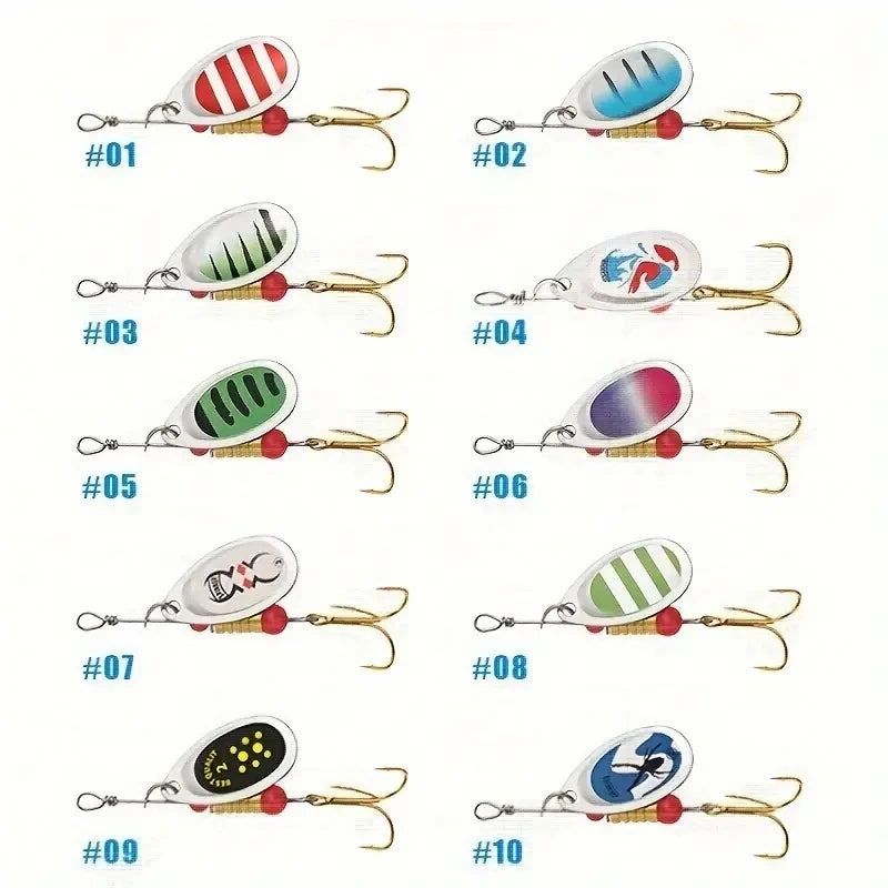 10-Piece Spinner Lure Kit | Treble Hook Metal Spinners for Bass & Trout