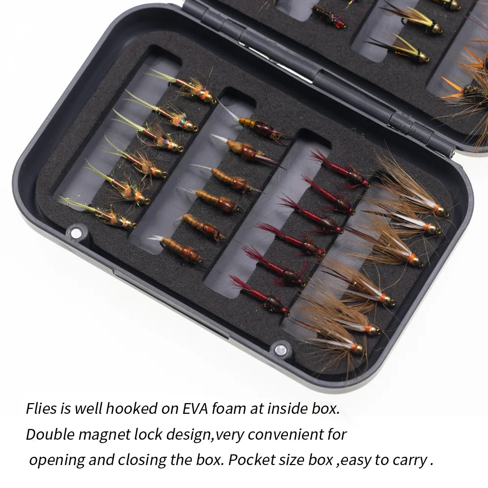 Vampfly 48pcs Nymph Fly Box – Bead Head, Copper John, Mayfly, Caddis, Dry Flies