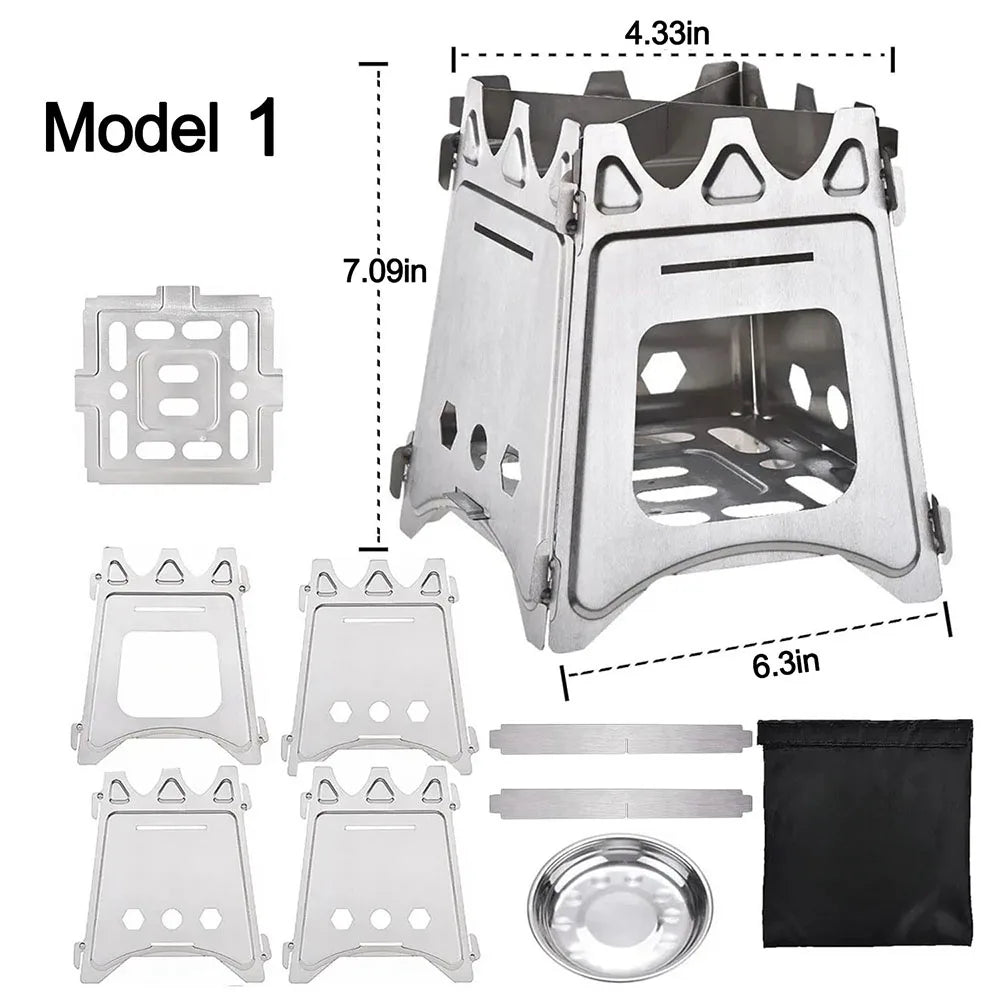 Folding Stainless Steel Wood Stove – Portable Firewood Burner for Camping & Bushcraft