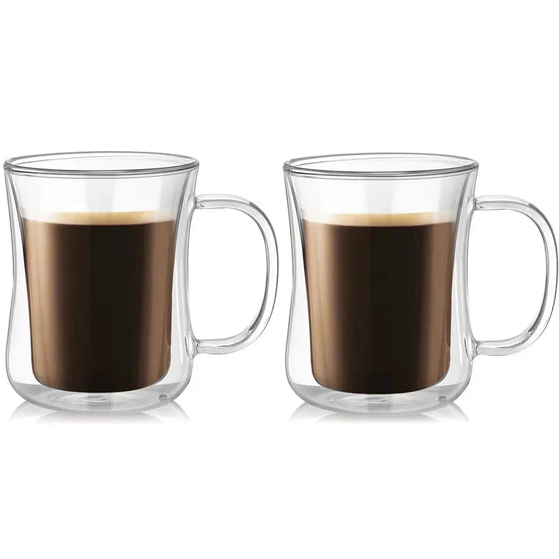 1–4pcs Double Wall Glass Espresso Cups | Clear Coffee Mugs with Handle