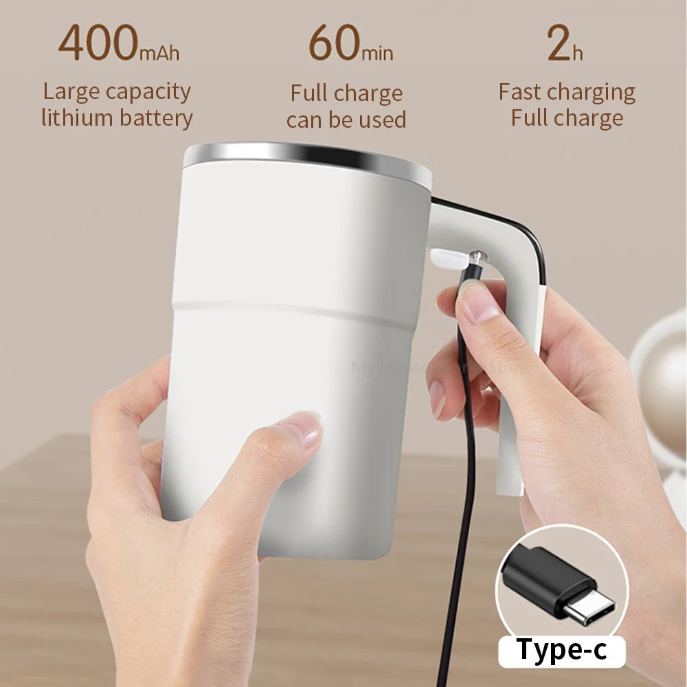 Self-Stirring Coffee Thermos | Rechargeable Stainless Steel Mug with Mixer