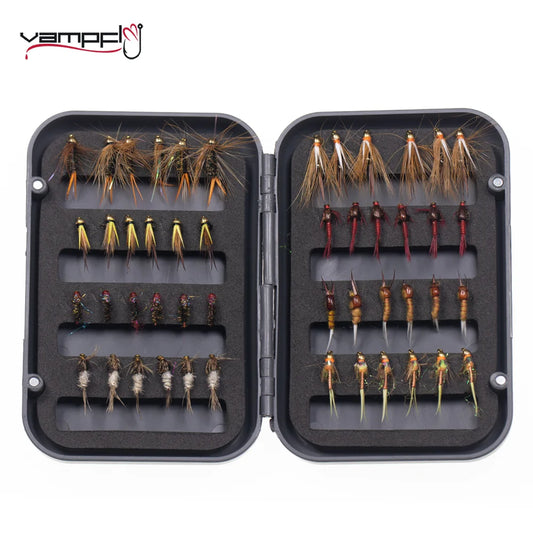 Vampfly 48pcs Nymph Fly Box – Bead Head, Copper John, Mayfly, Caddis, Dry Flies