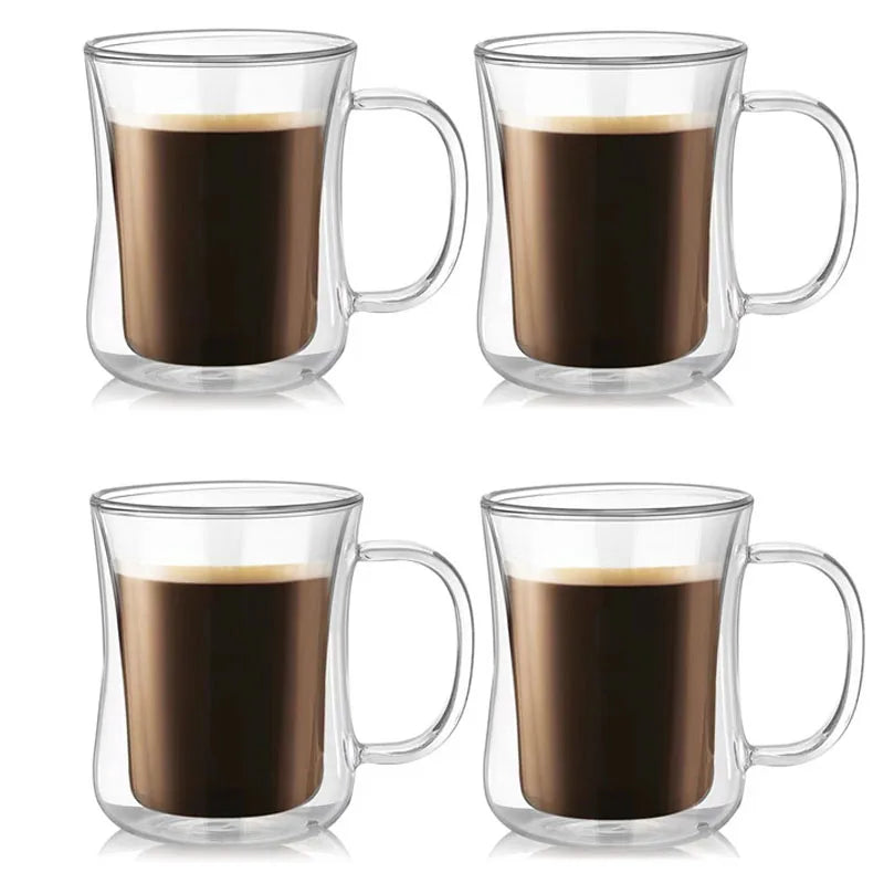 1–4pcs Double Wall Glass Espresso Cups | Clear Coffee Mugs with Handle