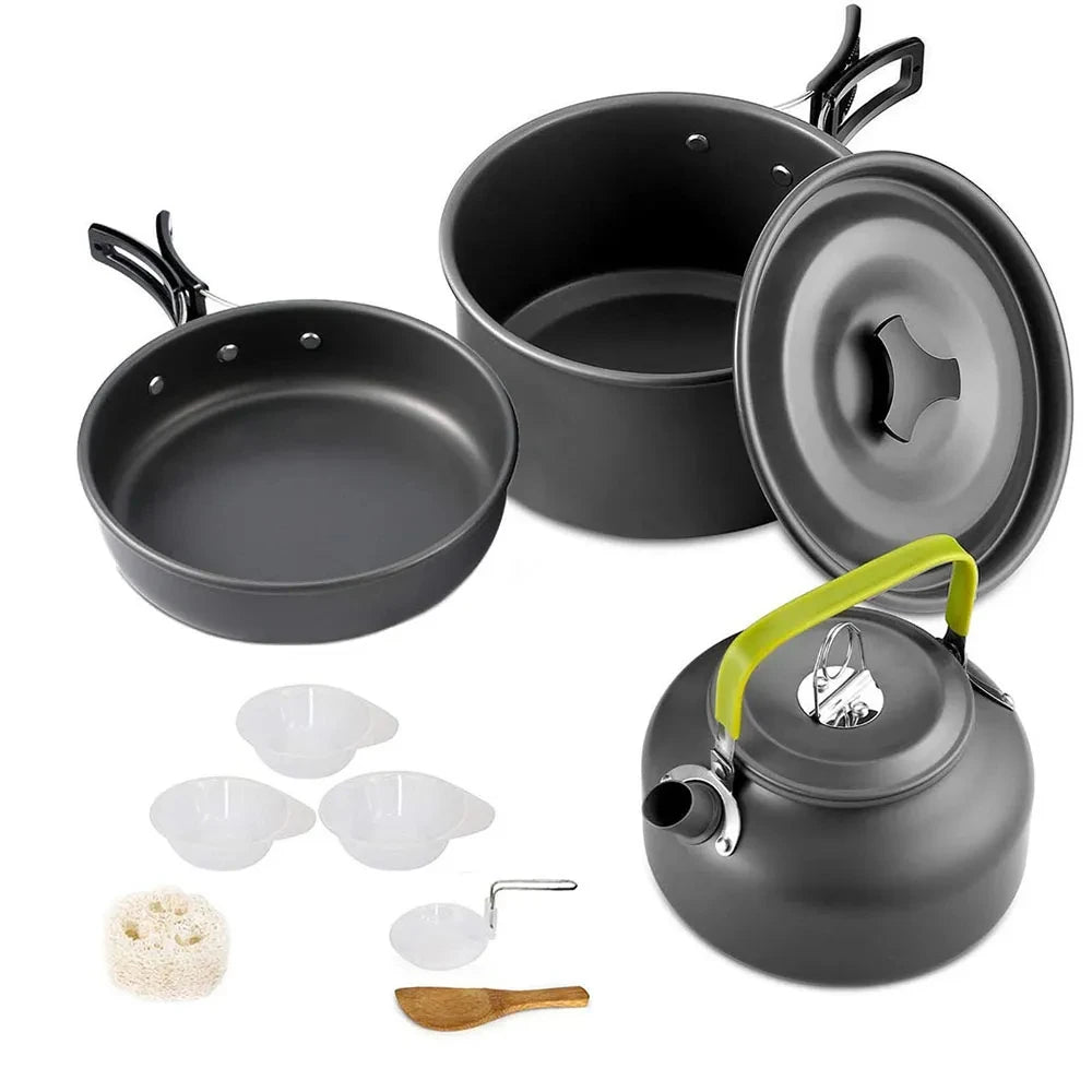 Camping Cookware Mess Kit – 2–3 Person Lightweight Cook Set with Kettle & Storage Bag