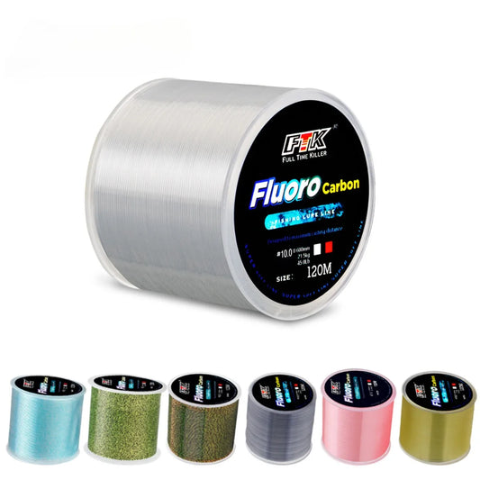 120m Fluorocarbon-Coated Fishing Line | Carbon Fiber | 7 Colors & 12 Strengths